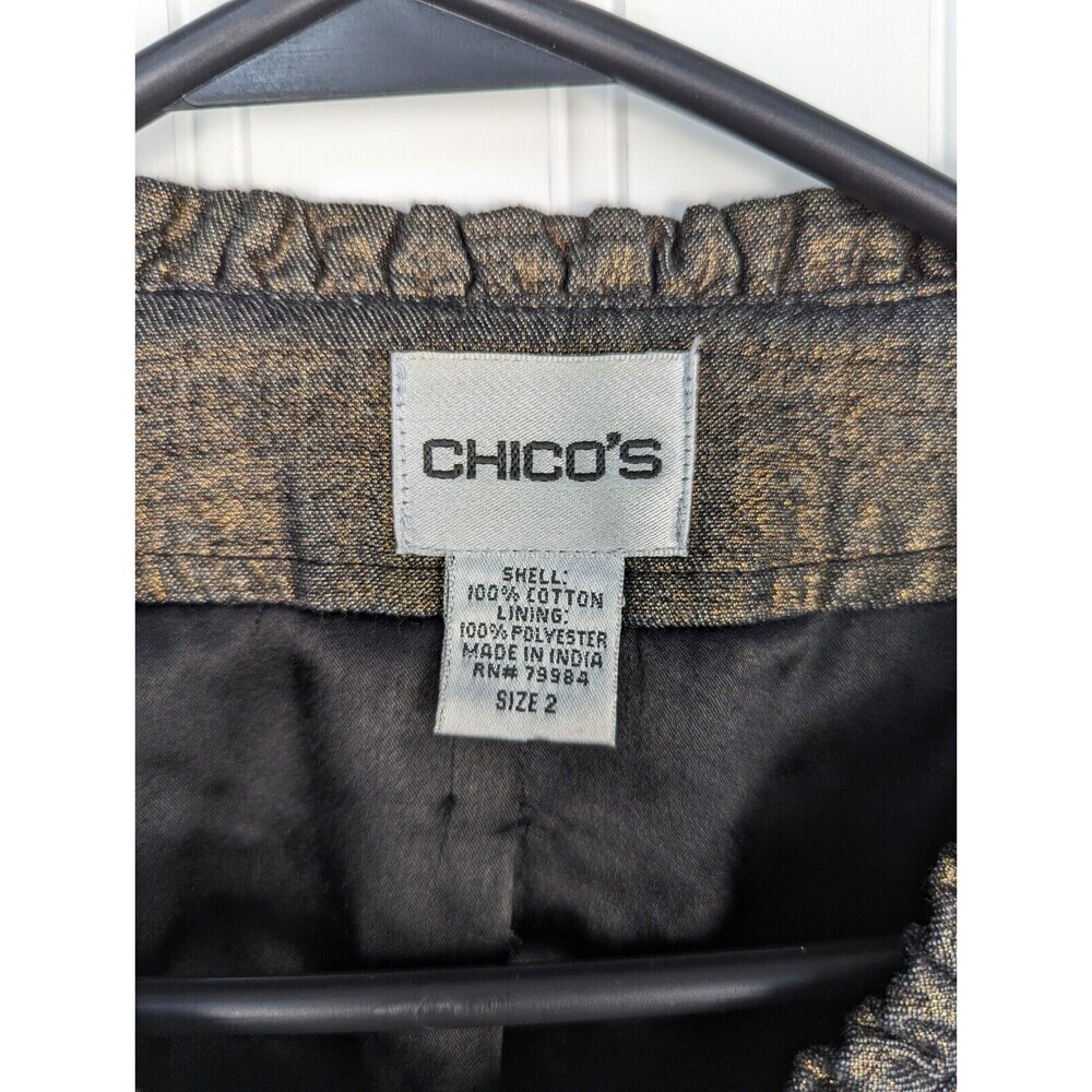 Chico’s Golden Trinket Royalty Jacket Indigo Denim Bronze Foil Size 2 Large - Picture 6 of 10